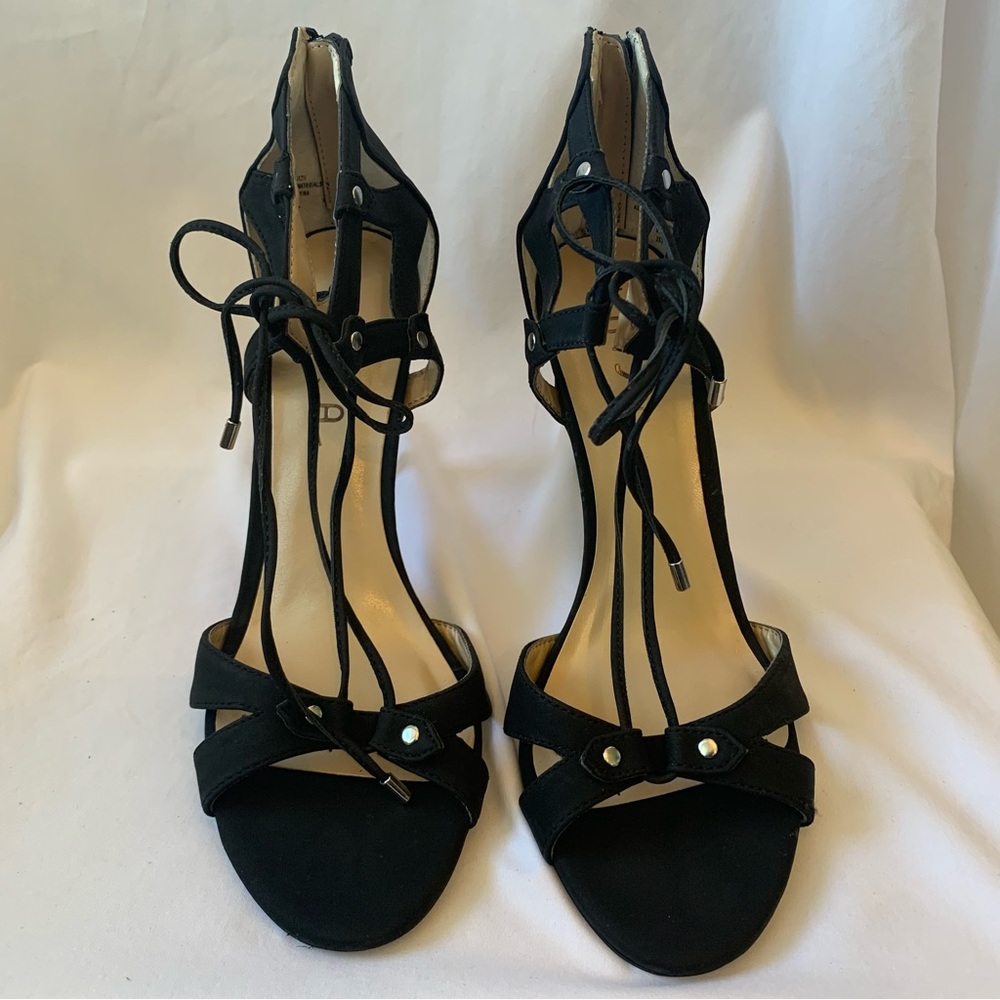 Unisa Black Strappy Lace Up Heeled Sandals